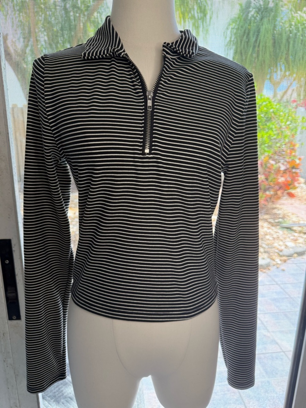 HYFVE Black & White Striped Half-Zip Long Sleeve Top NWOT